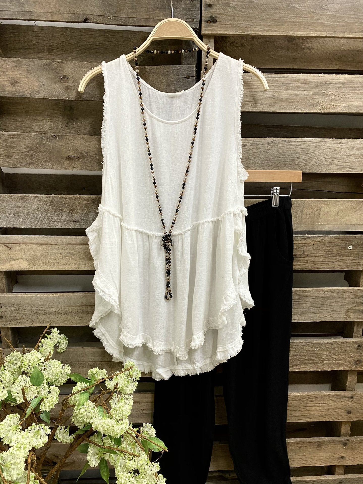 Linen Frayed Tank Top