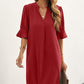 Notched Neck Flounce Sleeve Tunic Dress