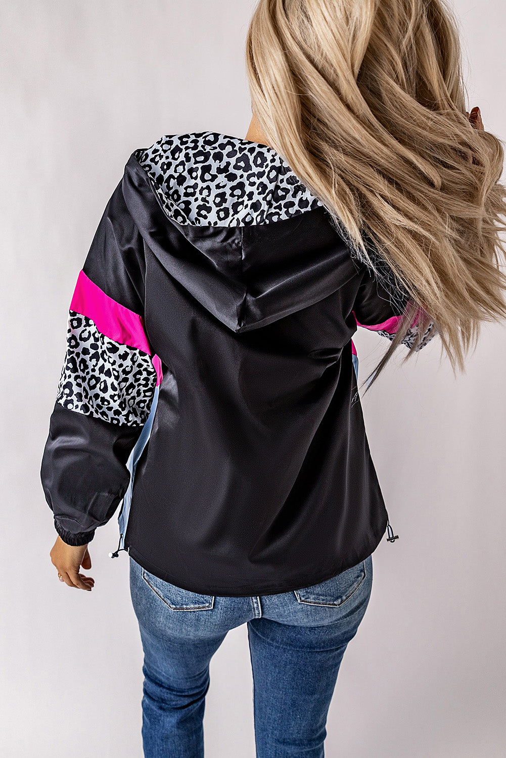 Leopard Print Zip Hooded Oversized Jacket