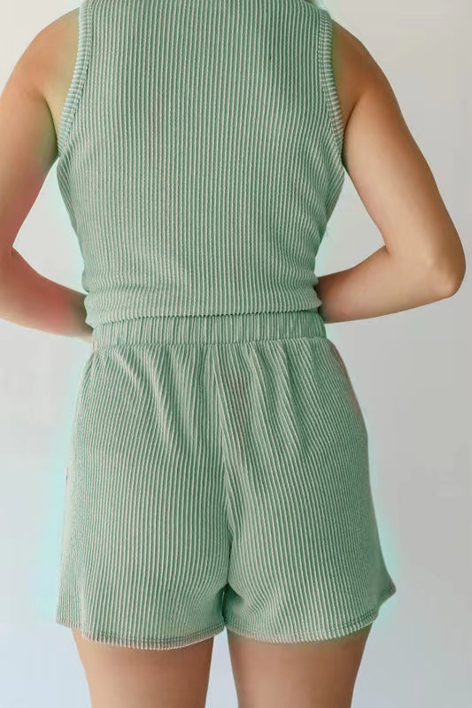 Corded Sleeveless Top & Pocketed Shorts Set