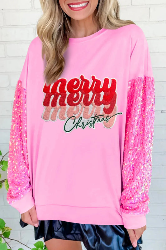 Christmas Patchwork Sequin Sleeve Top