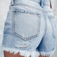 High Waist Distressed Ripped Raw Hem Denim