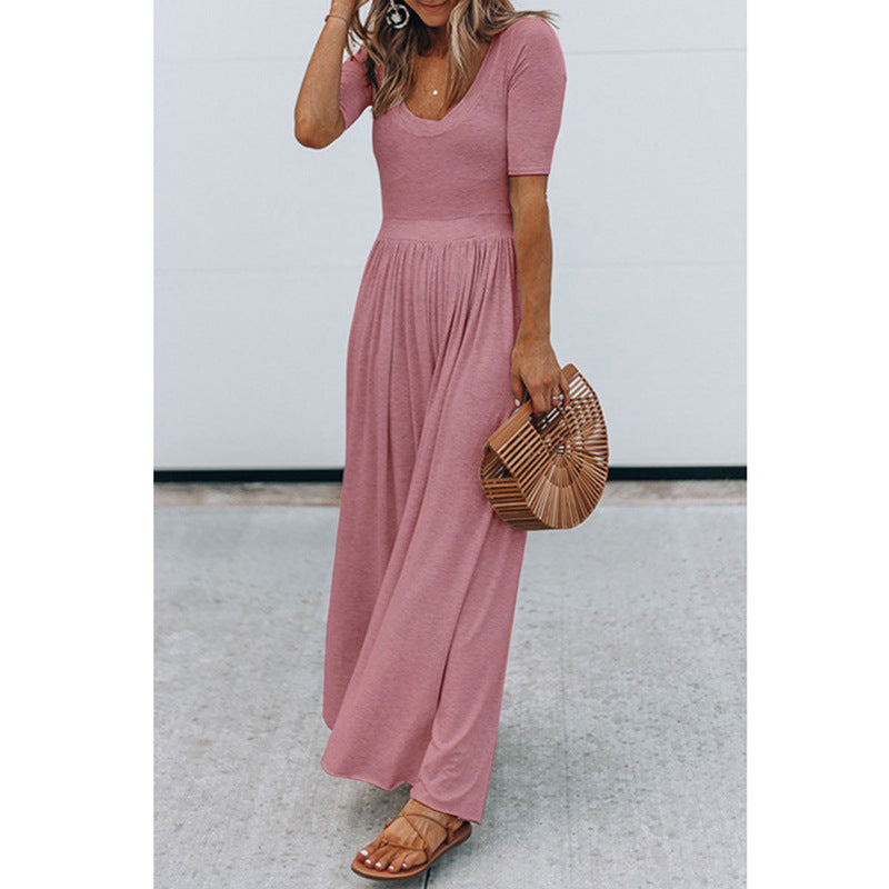 Scoop Neck Short Sleeve Jumpsuit