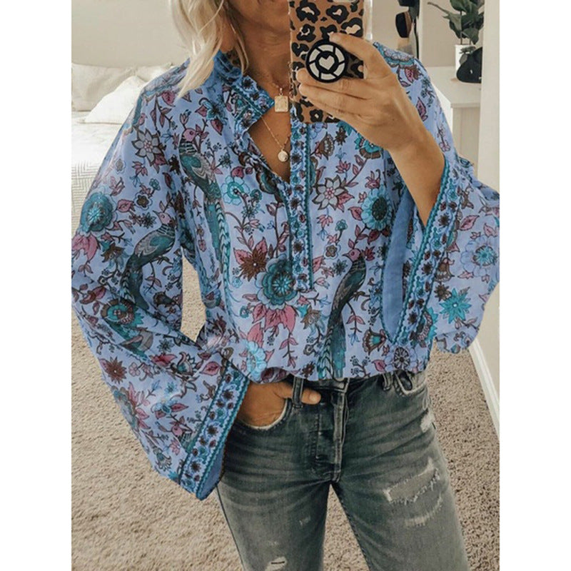 Peacock Print Long Sleeve Shirt