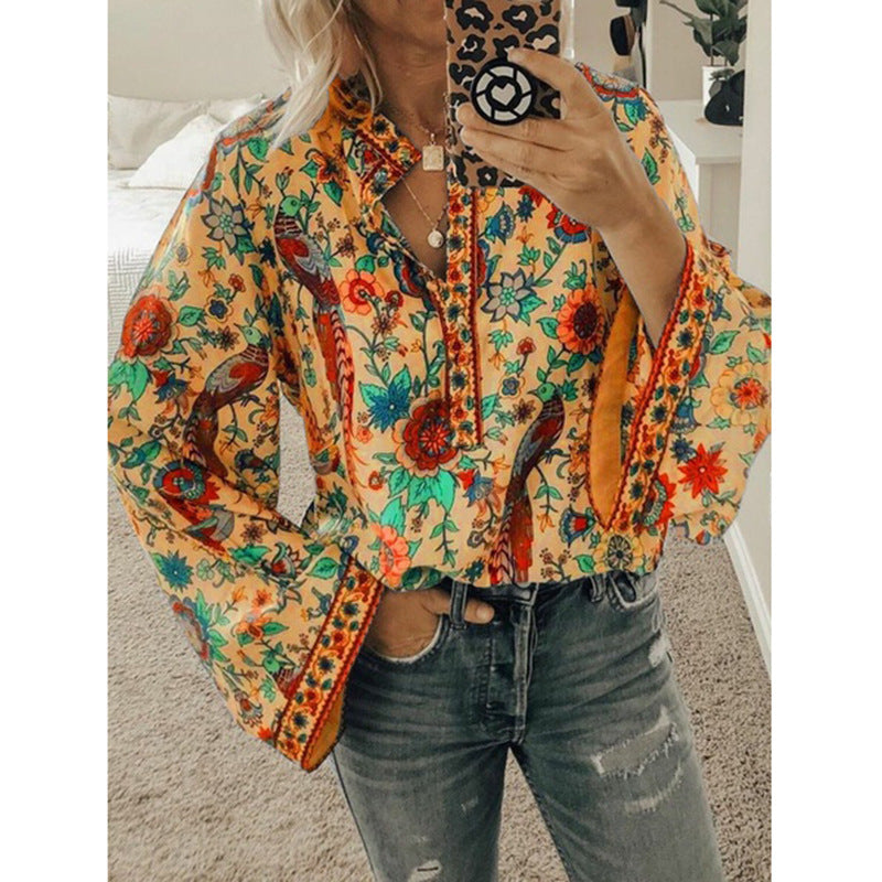 Peacock Print Long Sleeve Shirt