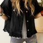 Raw Edge Ruffled Short Sleeve Denim Jacket