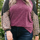 Leopard Colorblock Long Sleeve Plus Size Top