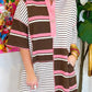 Striped Textured Patchwork Buttoned T Shirt Dress