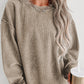 Solid Ribbed Knit Round Neck Pullover Sweatshirt