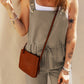 Drawstring Buttoned Straps Cropped Overall