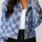 Checkered Patchwork Button up Denim Jacket