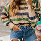 Striped Hollowed Knitted Loose Sweater