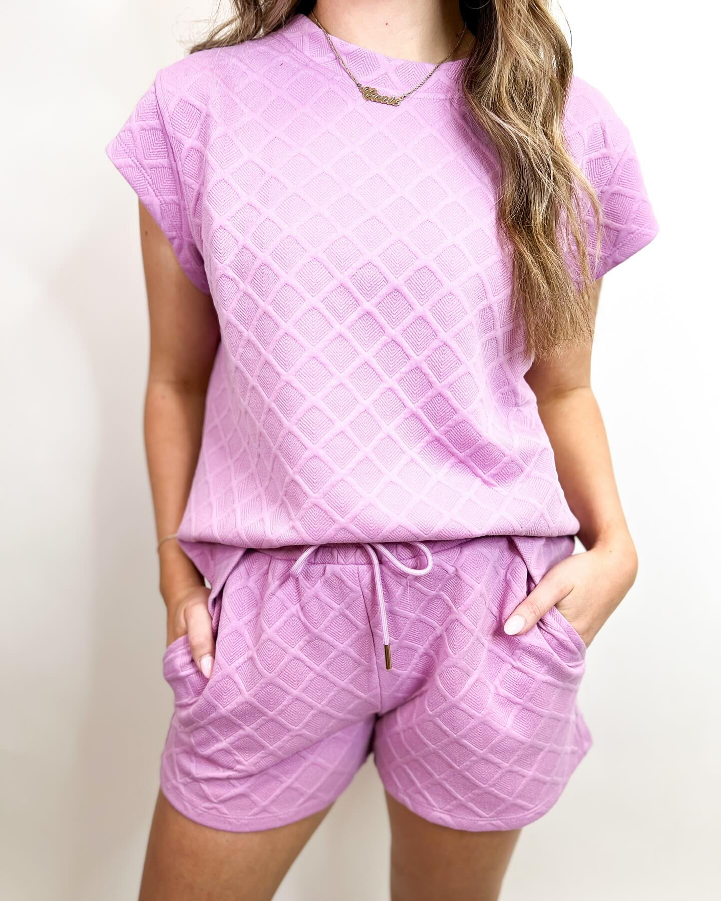 Textured Crew Neck Top + Shorts Set