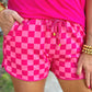 (Pink Pre order/7.21)Checkered Drawstring Elastic Waist Shorts