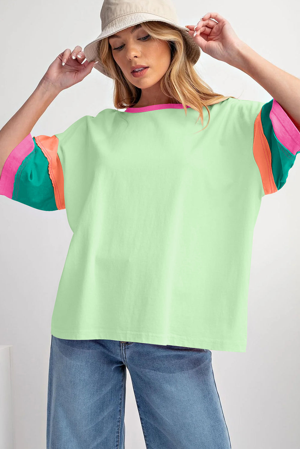 Color Block Stitching Sleeve Oversize Top