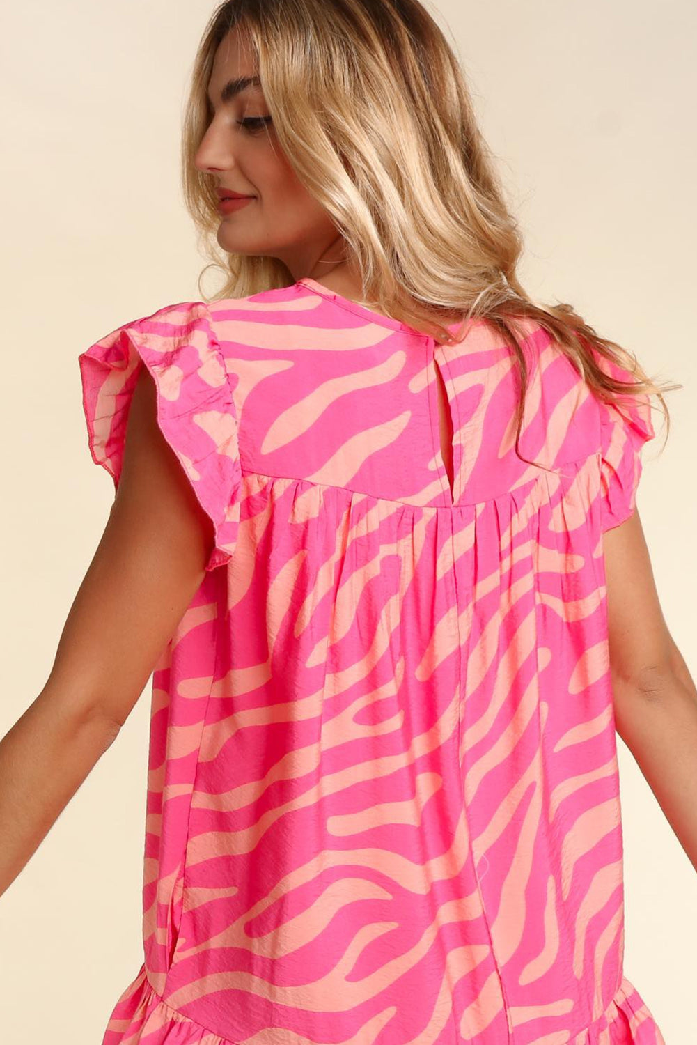 Stripe Printed Ruffle Trim Pocketed Dress