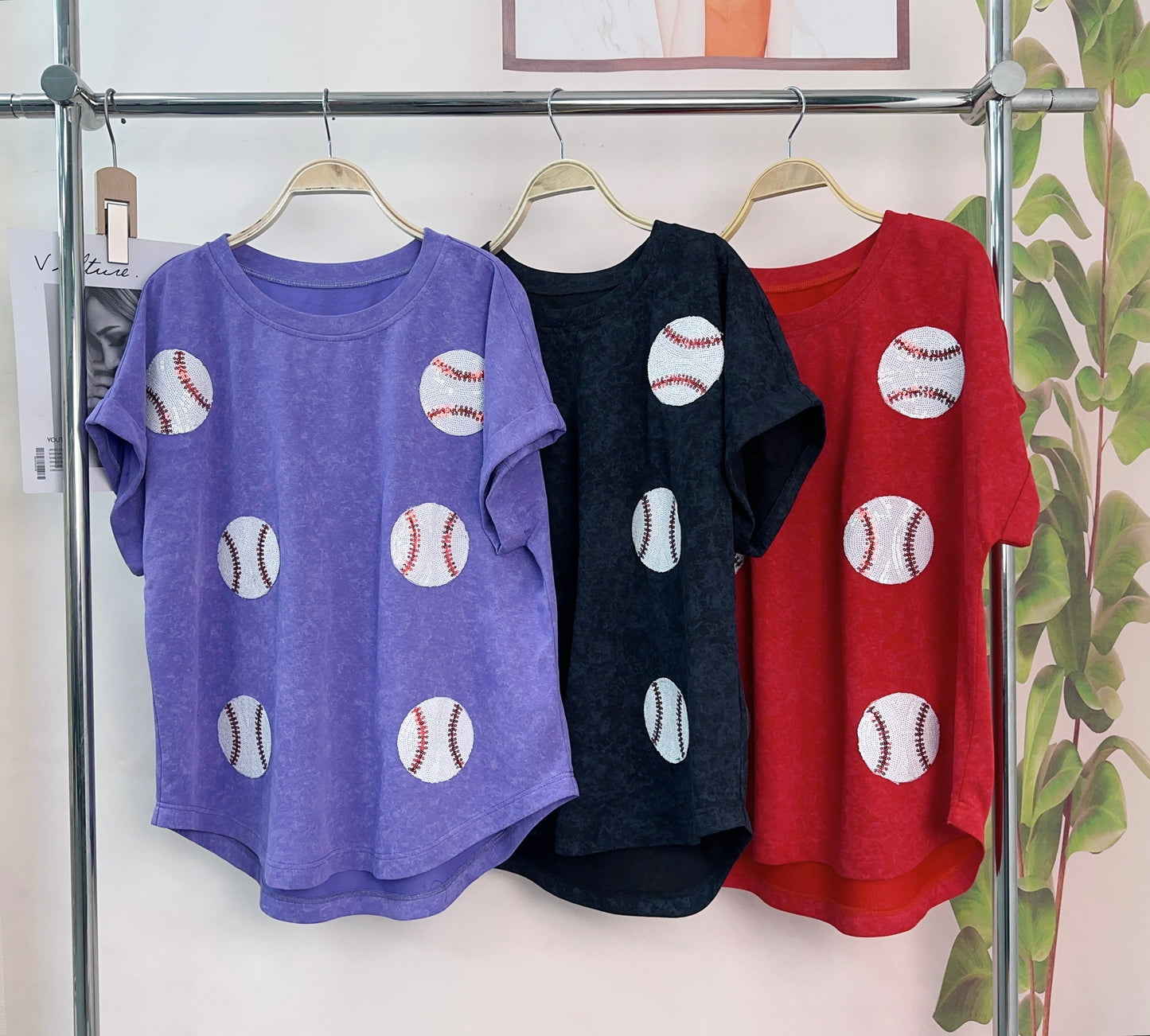 Washed Baseball Sequin Patch T-shirt