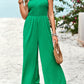 Solid Color Pocket Jumpsuit-Adjustable Shoulder Strap