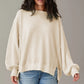 Waffle Knit Bishop Sleeve Split Sweatshirt