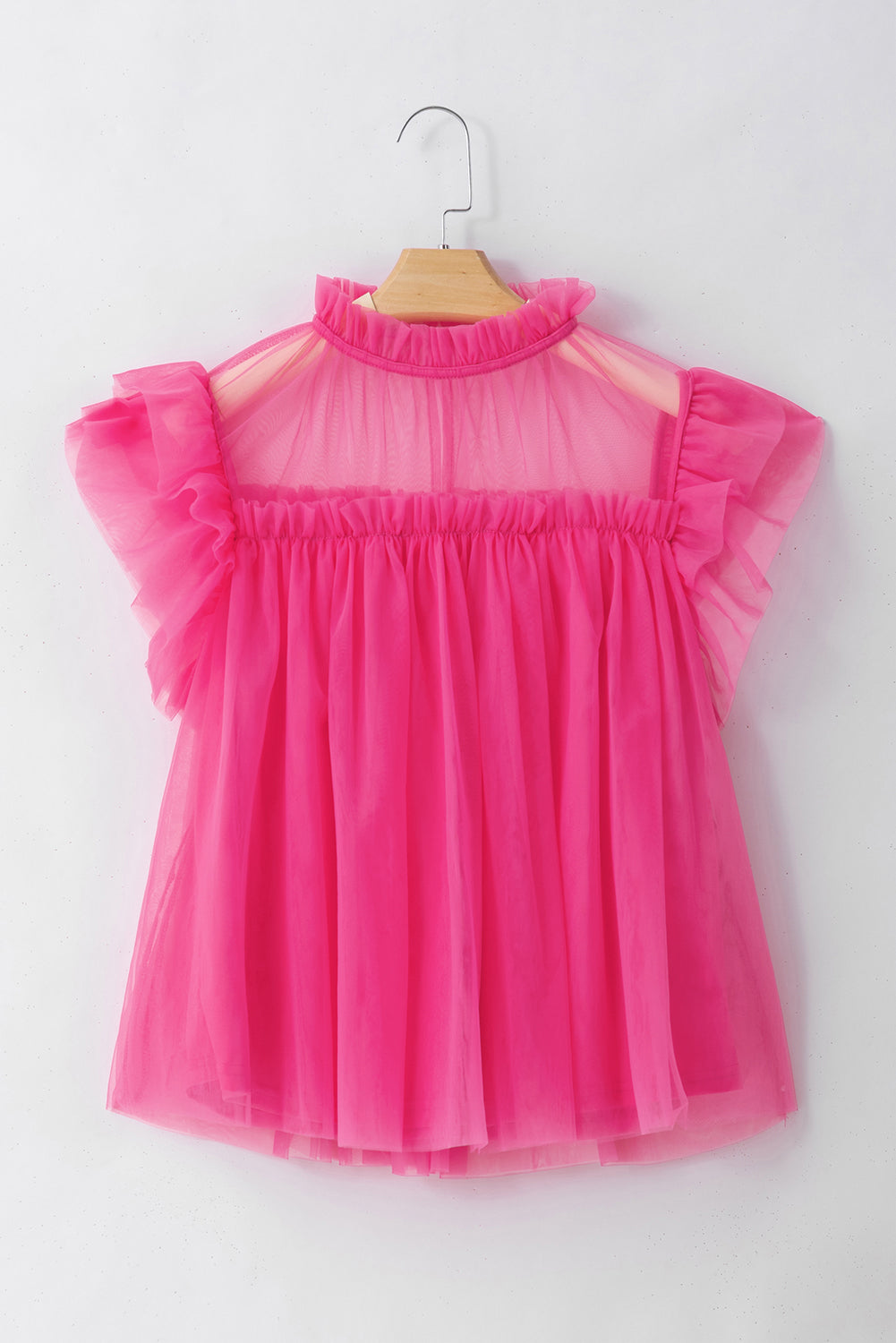 Tulle Ruffle Sleeve Flared Babydoll Blouse