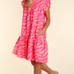 Stripe Printed Ruffle Trim Pocketed Dress