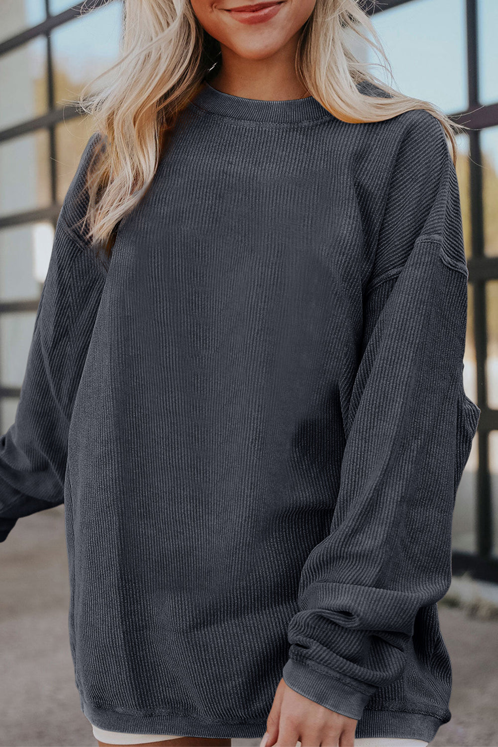 Ribbed Corded Oversized Sweatshirt