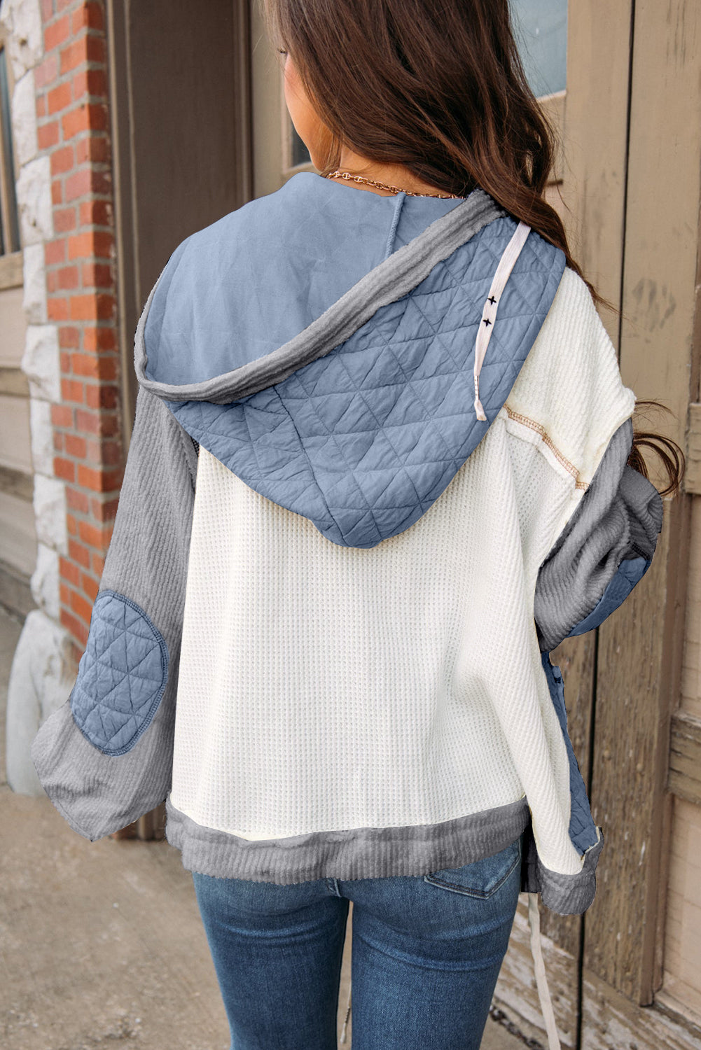 Textured Patchwork Hooded Jacket