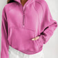 Zip Up Stand Collar Thumbhole Sleeve Sweatshirt