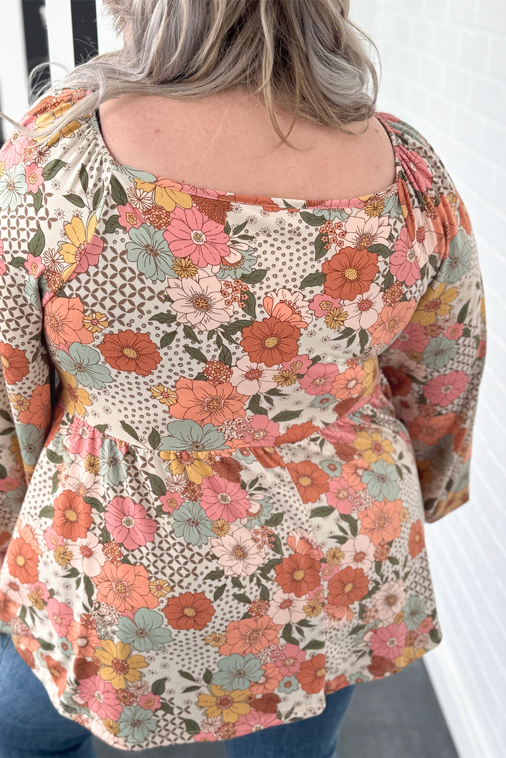 (Pre order 10.8)Plus Size Flower Square Neck Blouse