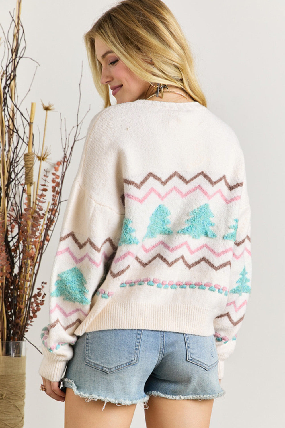 Christmas Tree Ribbed Trim Sweater