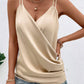 Wrap V Neck Ruched Satin Cami Top