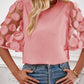 Contrast Applique Mesh Half Sleeve Blouse