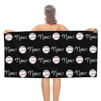 Custom-Baseball Name Beach Towel