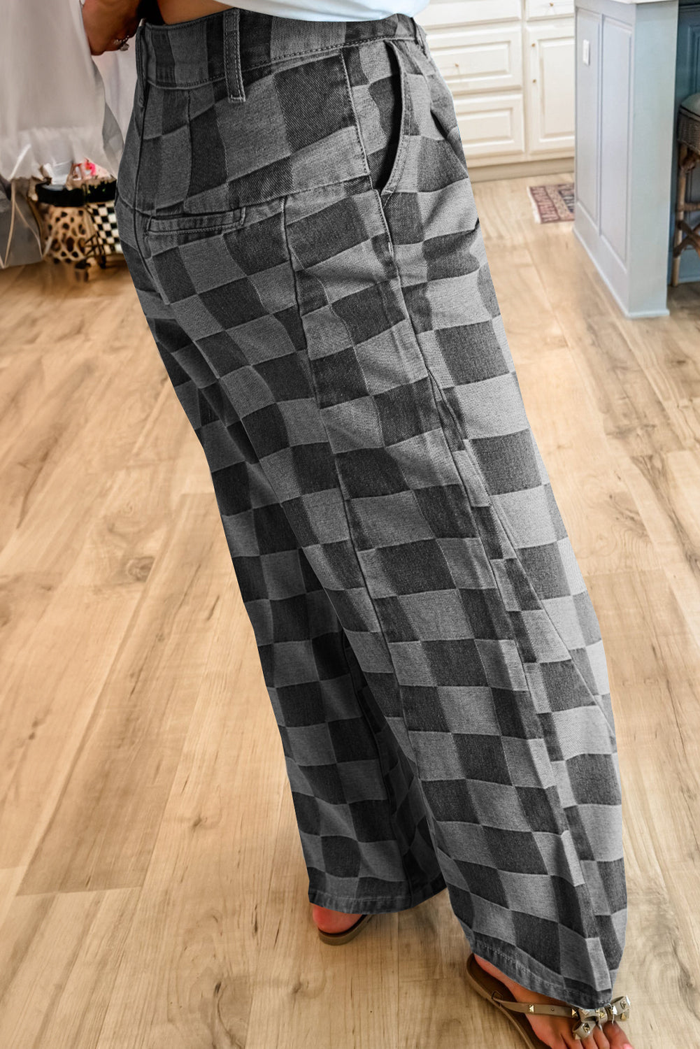 Checkered Wide Leg Jeans