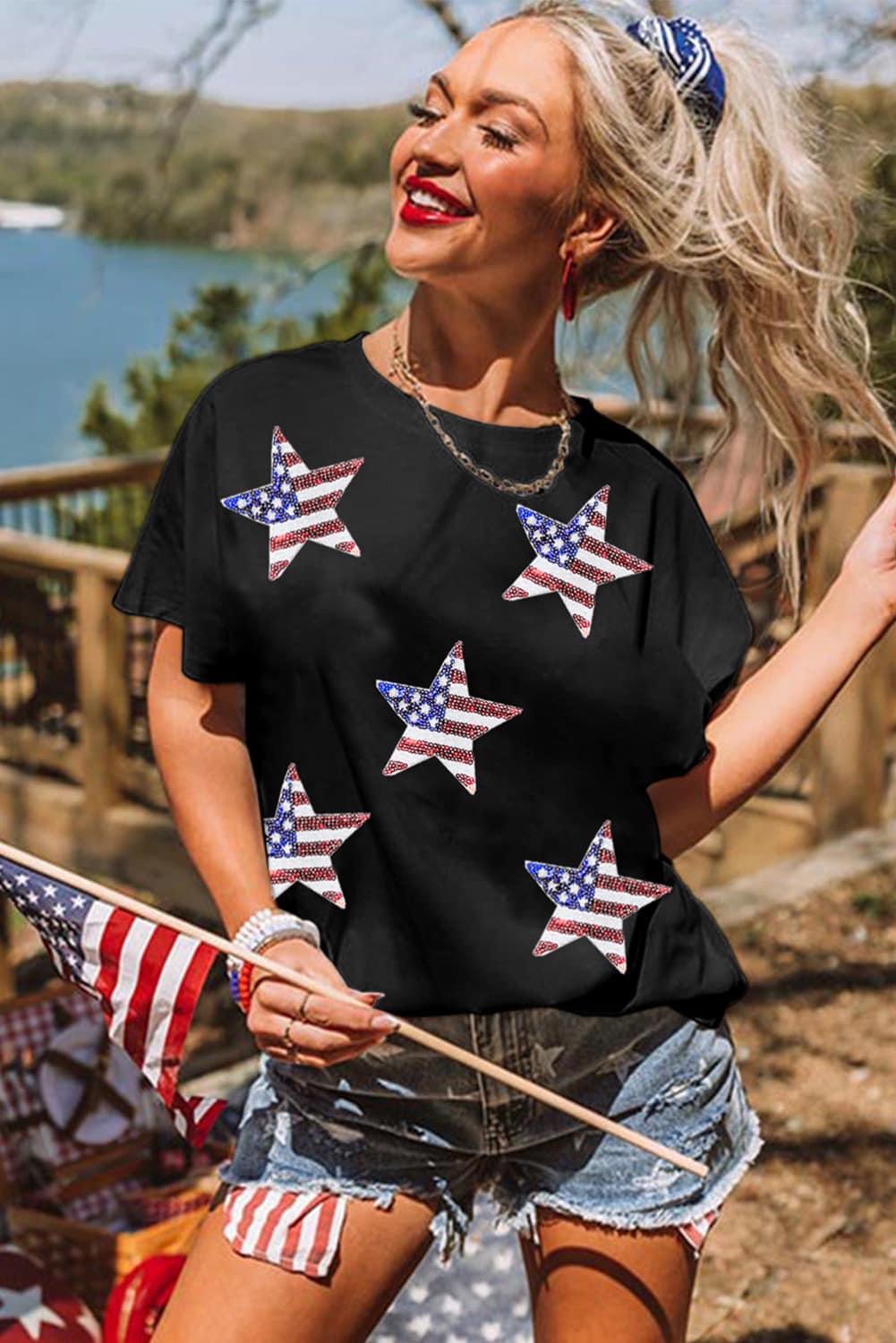 Flag Day Sequin&Graphic Tee