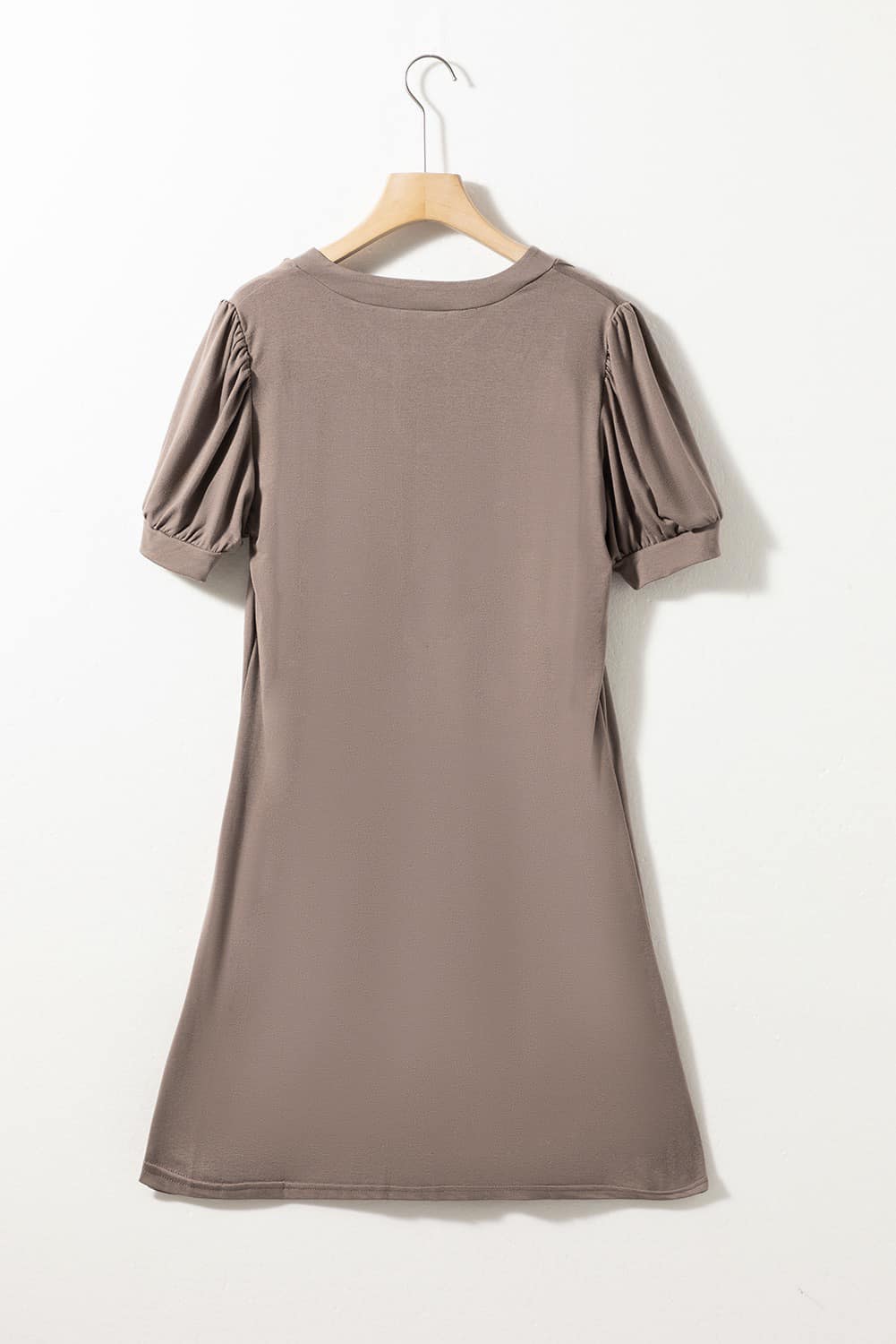 Notched Neck Pleated Puff Sleeve Dress