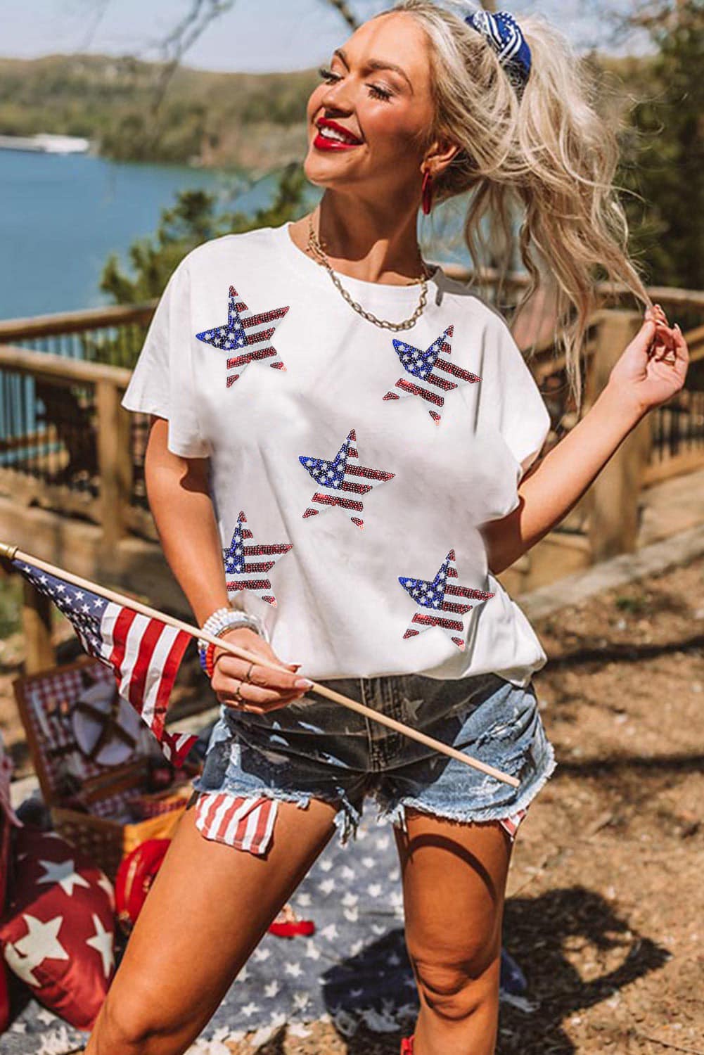 Flag Day Sequin&Graphic Tee