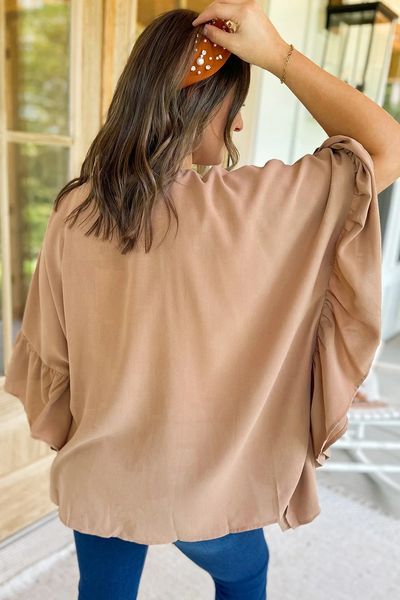 Plus Size Ruffled Dolman Sleeve V Neck Blouse