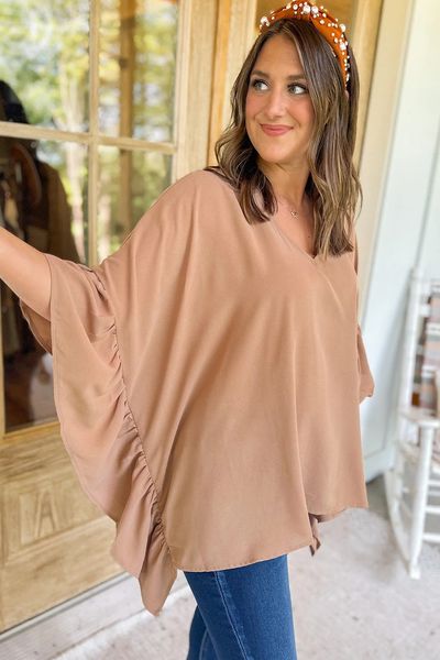 Plus Size Ruffled Dolman Sleeve V Neck Blouse