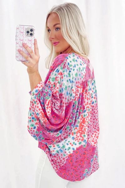 Floral Print Dolman Sleeve Blouse