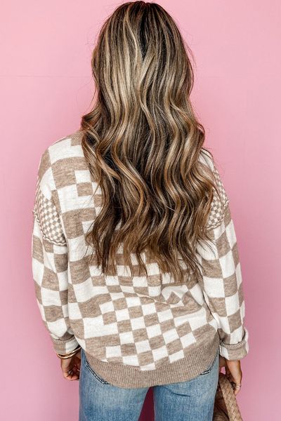 Checkered Drop Shoulder Sweater