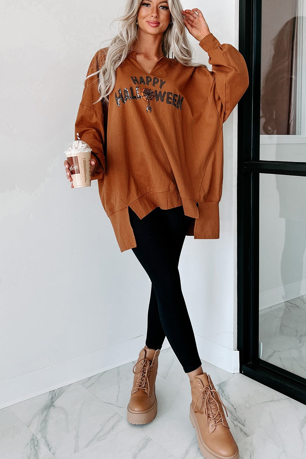 Sequin Happy Halloween Graphic Loose Top