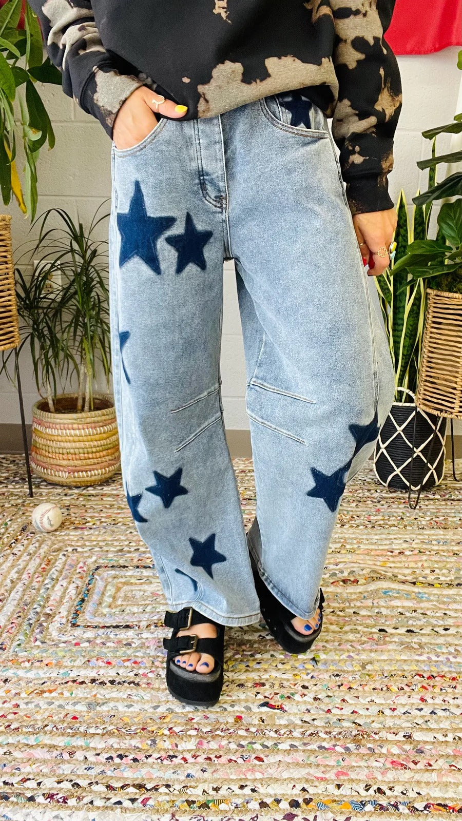 Print Washed Casual Jeans