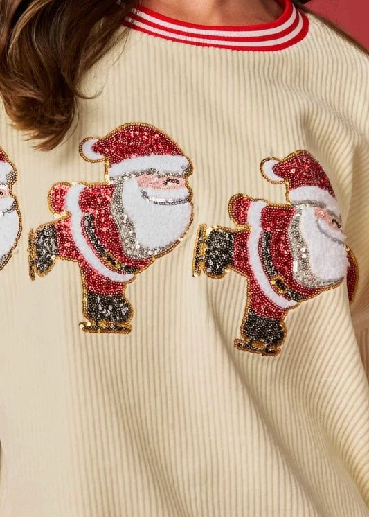 Christmas Sequin Patch Corduroy Sweatshirts