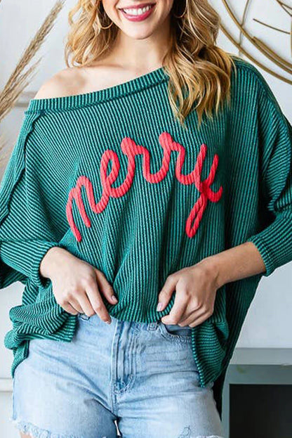 Christmas Merry Exposed Seam Ribbed Top