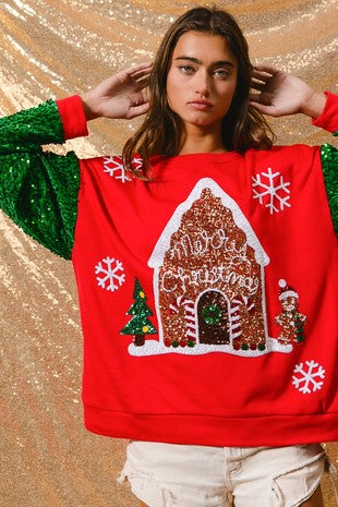 Christmas Sequin Sleeve Sweatshirt