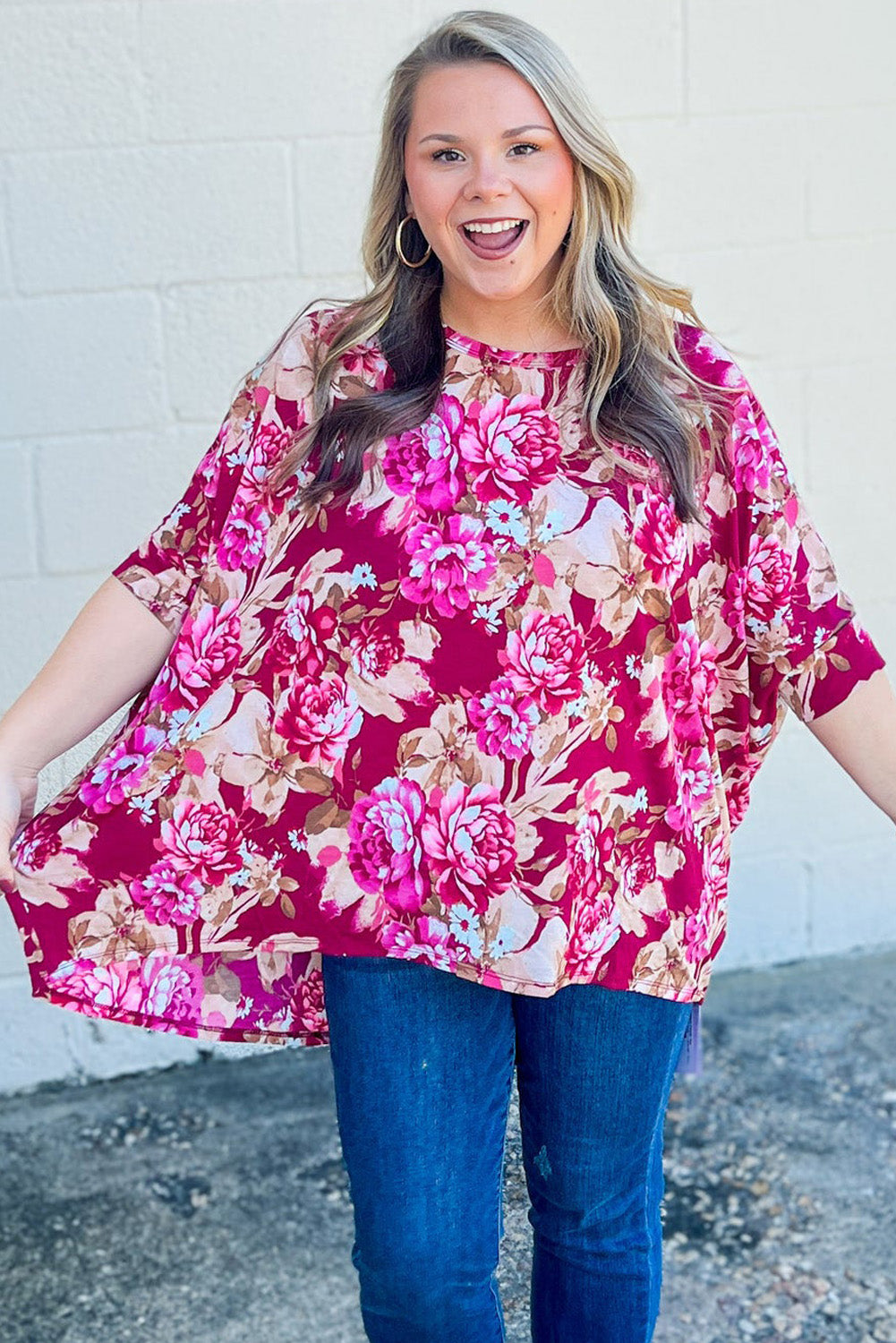 Plus Size Floral Print Short Sleeve Blouse