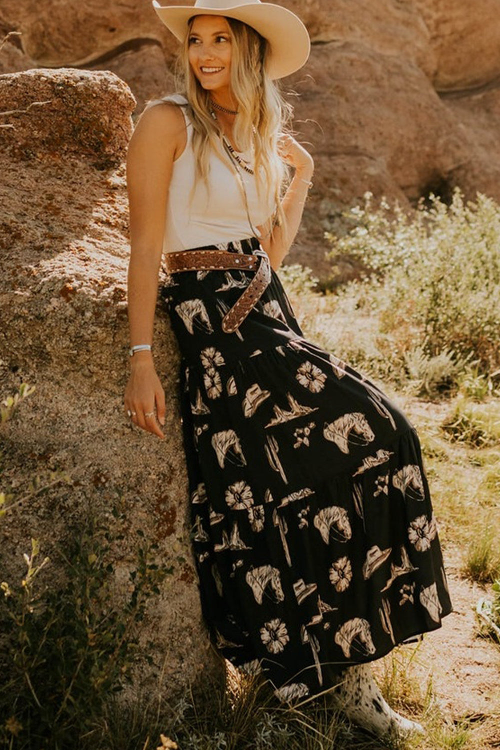 Western Ruffled Maxi Skirt