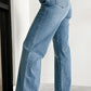 Wash Buttons Straight Wide Leg Jeans