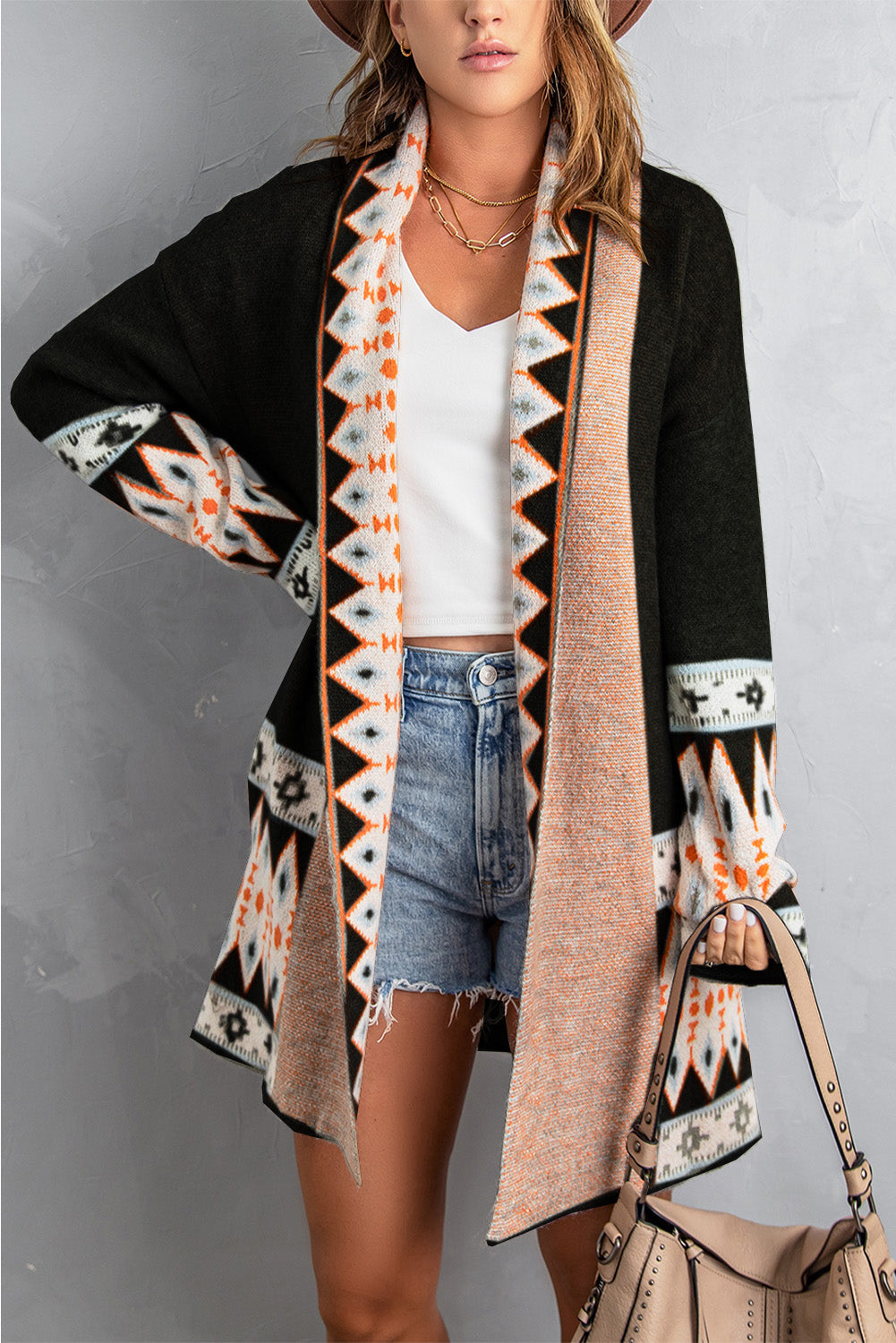 Western Aztec Open Front Sweater Cardigan